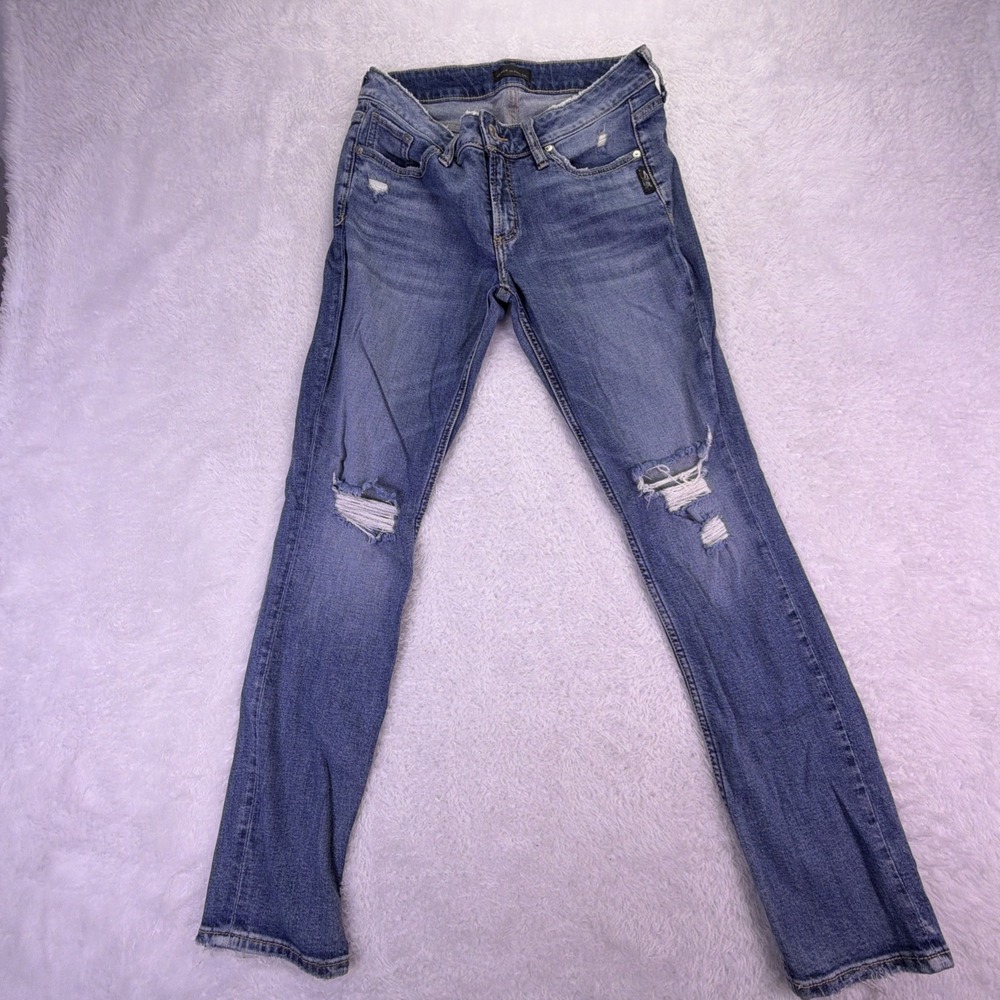 Silver Jeans Co Elyse Straight Womens 30x30 Distressed Stretch Med Wash Denim